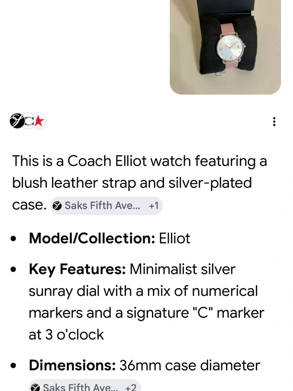 Coach Elliot watch featuring a blush leather strap and stainless back- NEW - Picture 9 of 9
